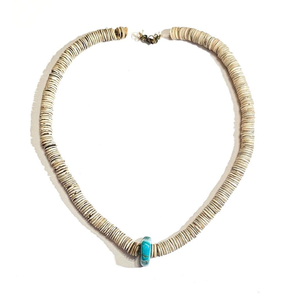 Vintage 1970s Shell and Turquoise Heishi Style Necklace - Picture 2 of 5